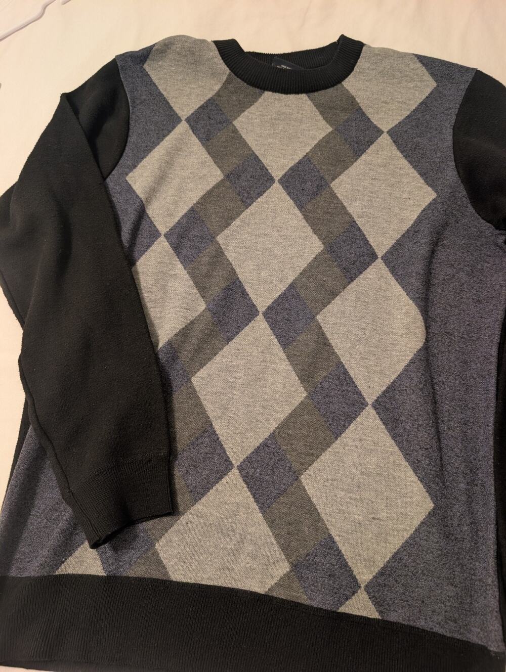 Vintage Cambridge Classic Mens Large Sweater Argyle Black Gray Old Money Preppy